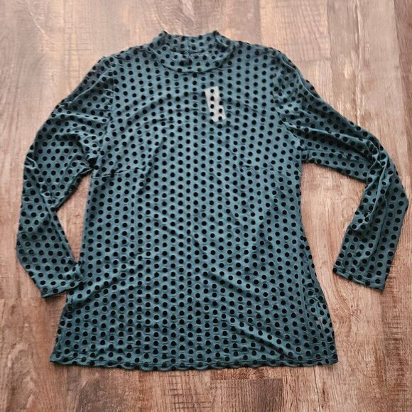 Mock-Neck Flock Dot Sheer Mesh Top - Picture 4 of 6